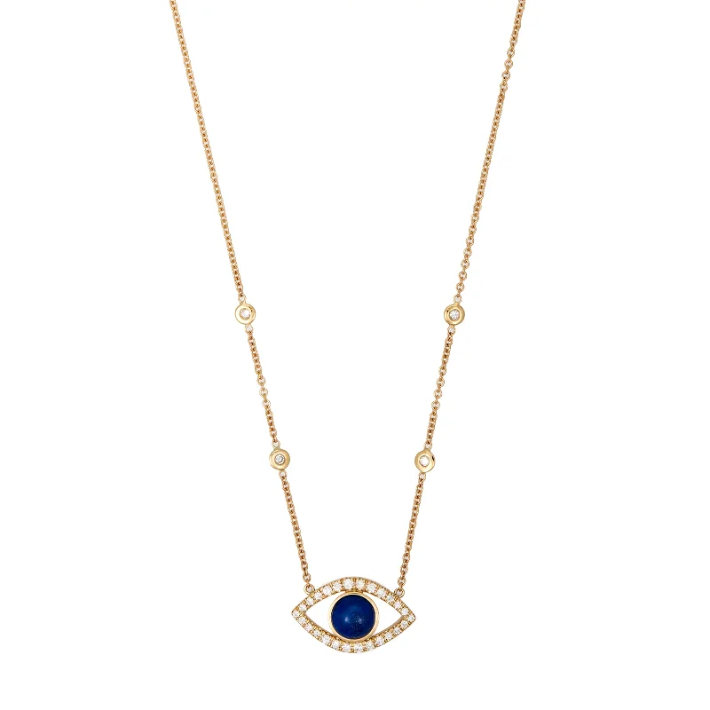 SMALL PAVE LAPIS CENTER OPEN EYE DIAMOND NECKLACE