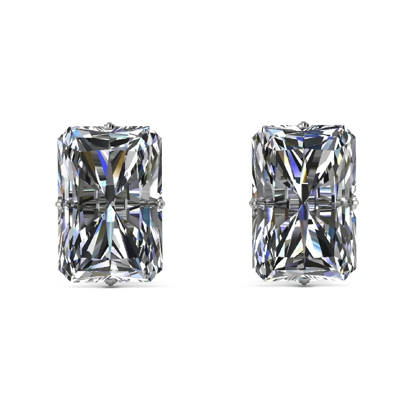 Classic Gold Earrings For Timeless Looks-Hidden Halo Emerald Cut Diamond Earrings - Vanessa No. 48