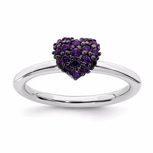 Timeless Wedding Bands For Everlasting Love-Sterling Silver Amethyst Stackable Expressions Heart Ring