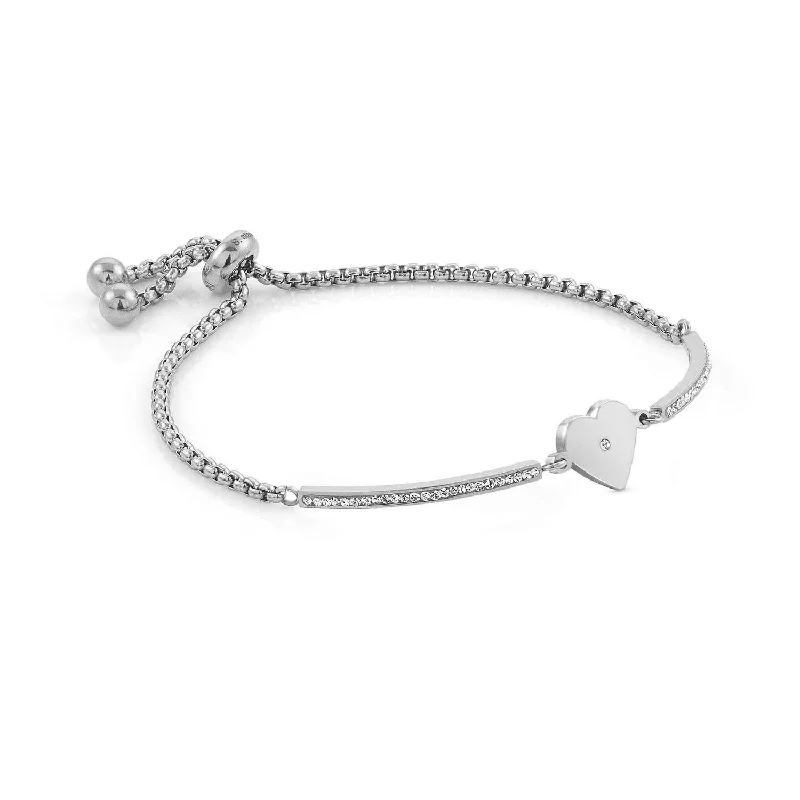 Dainty Bangles For Subtle Elegance-Nomination Milleluci Steel Zirconia Heart Half Bangle Bracelet