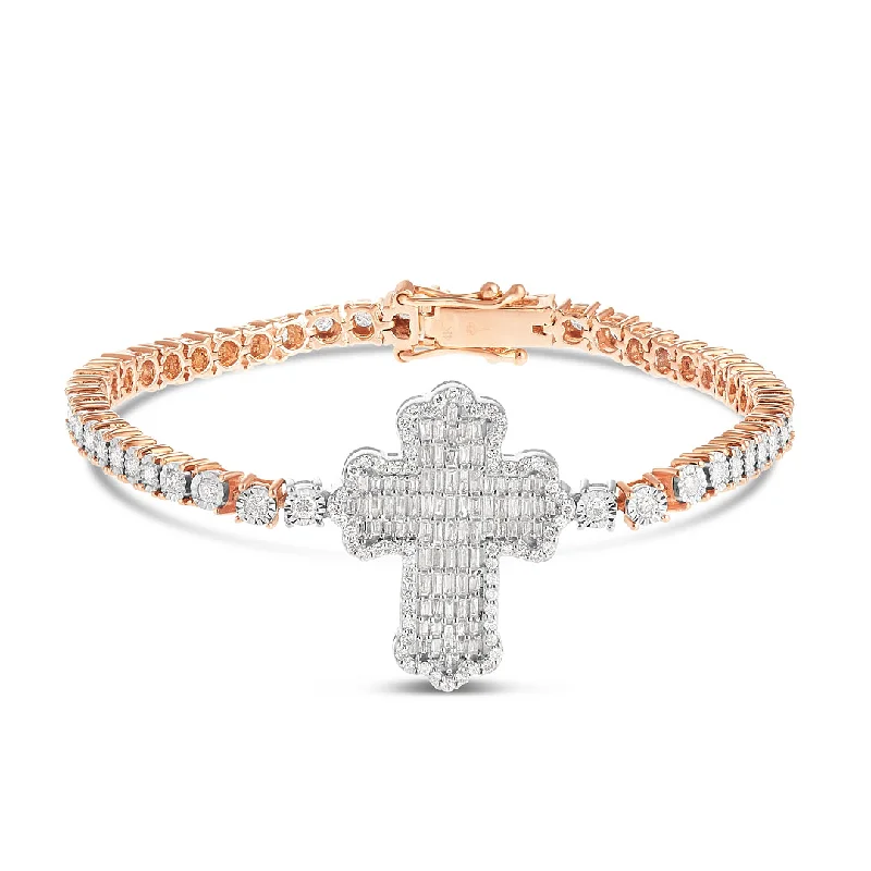 Simple Silver Cuff Bracelets For Everyday Glam-2.09ct Tennis Bracelet with Cross Accent