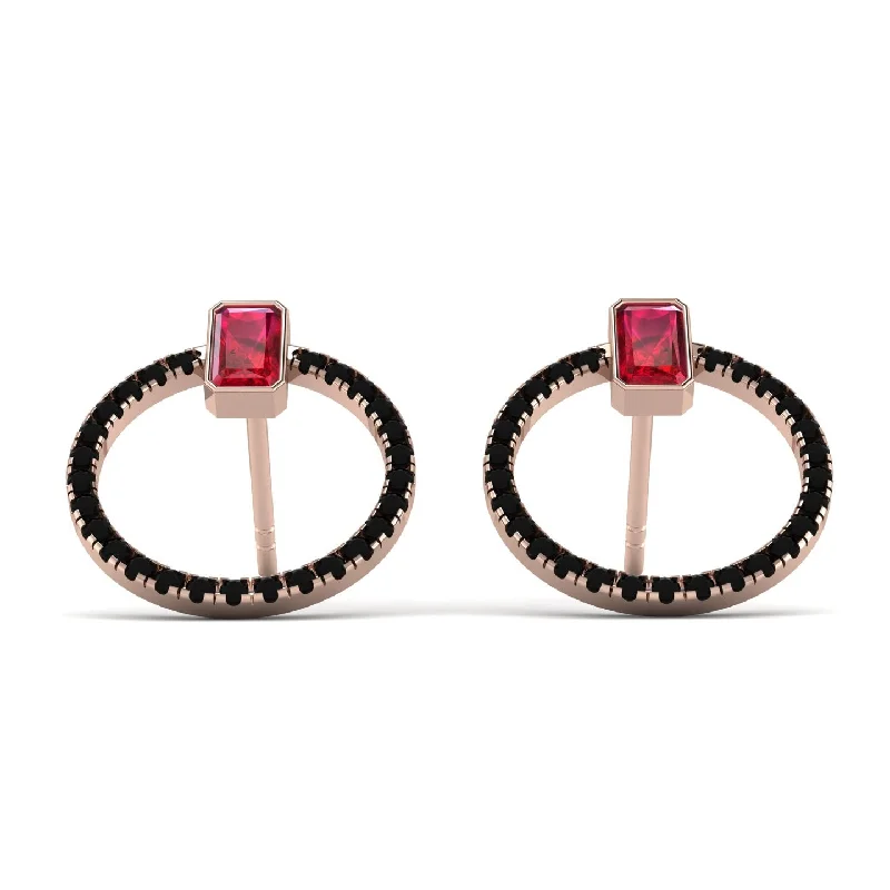 Trendy Crystal Earrings For Everyday Style-Emerald Cut Circle Ruby Earrings - Oaklyn No. 41