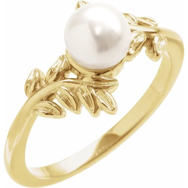 Simple Engagement Rings For Subtle Beauty-14K Yellow Gold Cultured White Akoya Pearl Ring