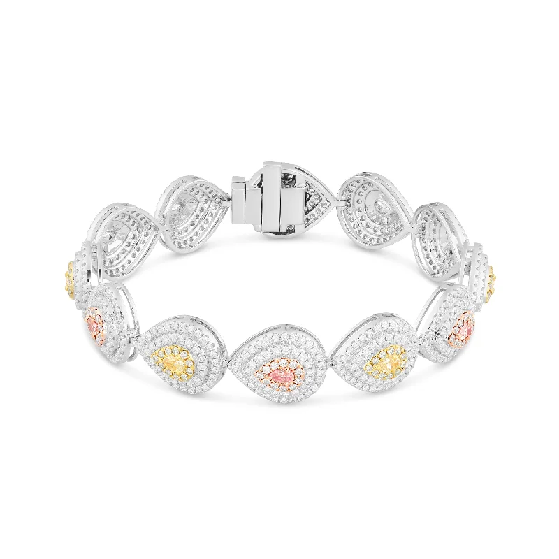 Unique Engraved Bracelets For Personalized Jewelry-18k White Gold Pear Shape Fancy Link Yellow & Rose Diamond Bracelet