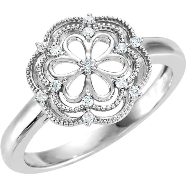 Stunning Wedding Bands For Bride and Groom-Sterling Silver .08 CTW Diamond Flower Ring