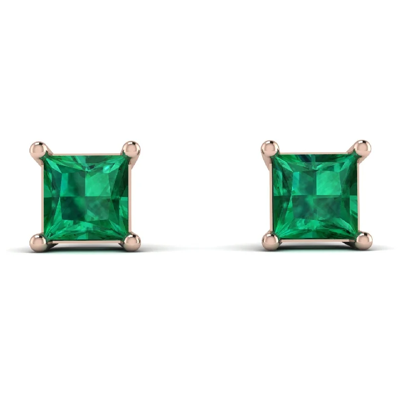 Gold Earrings For Stylish Women-Princess Cut Stud Earrings - Kenia No. 5