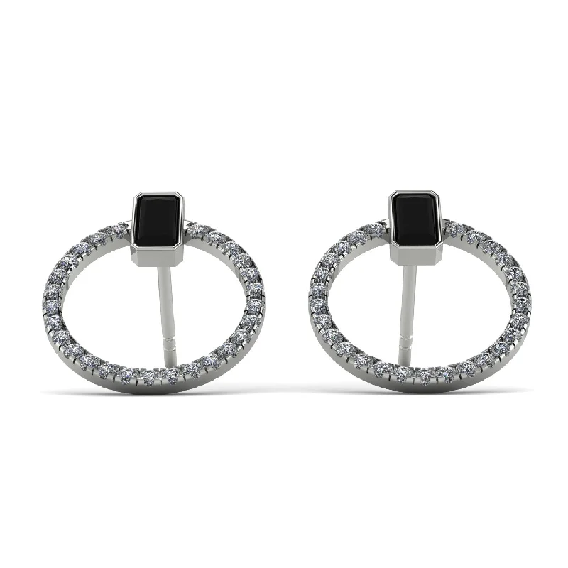 Trendy Hoop Earrings For Fashionista Looks-Emerald Cut Circle Black Diamond Earrings - Oaklyn No. 9