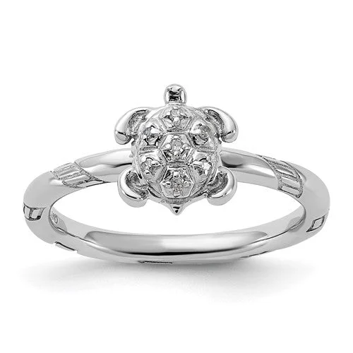 Classic Engagement Rings For Timeless Style-Sterling Silver Stackable Expressions Diamond Turtle Ring