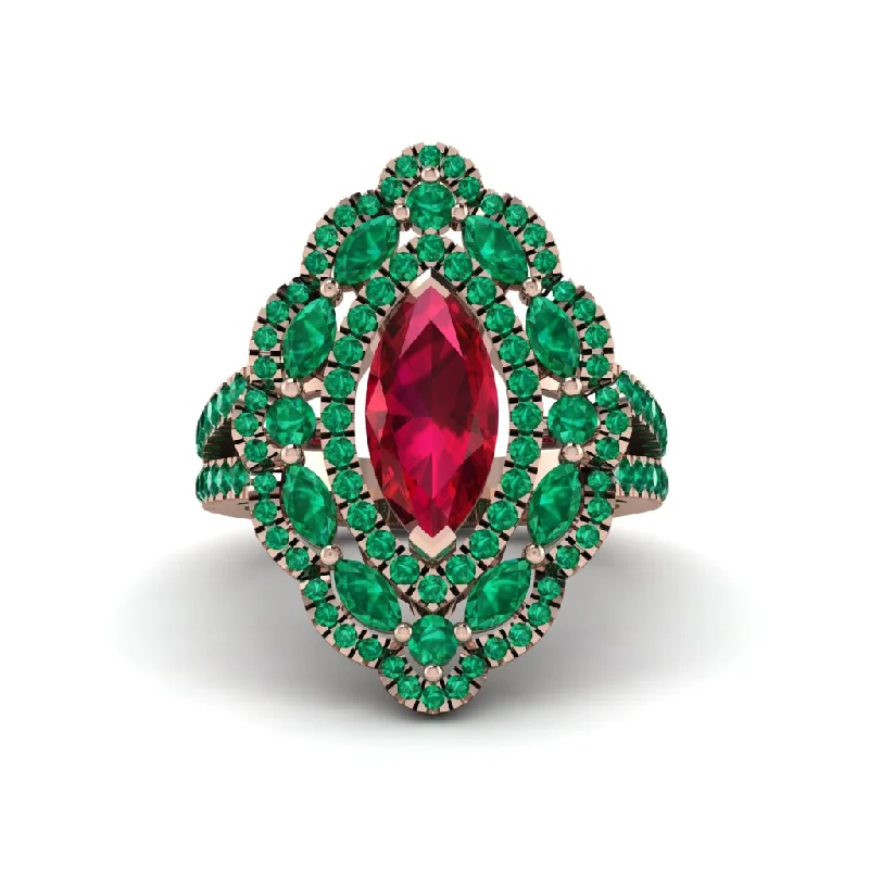 Gorgeous Diamond Rings For Engagement Glam-Ruby Three Layer Halo Marquise Ring - Destiny No. 26