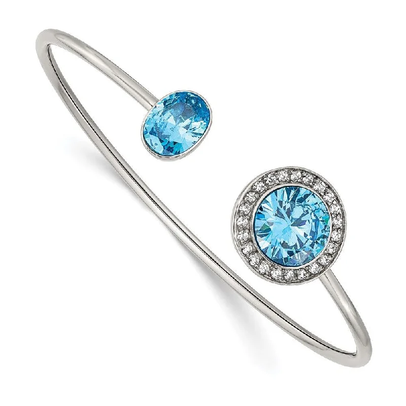 Gorgeous Diamond-Encrusted Bangles For Luxury Glam-Stainless Steel Polished with Blue and Clear CZ Bangle