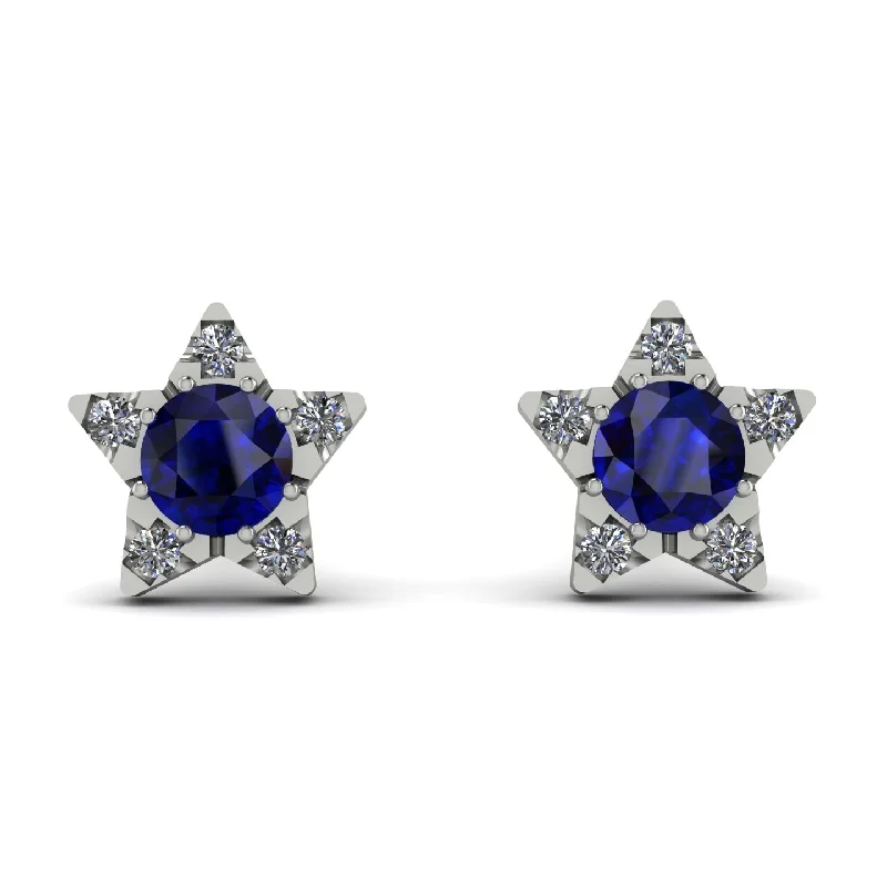 Vintage Earrings For Retro Style-Star Halo Sapphire Earrings - Zelda No. 15