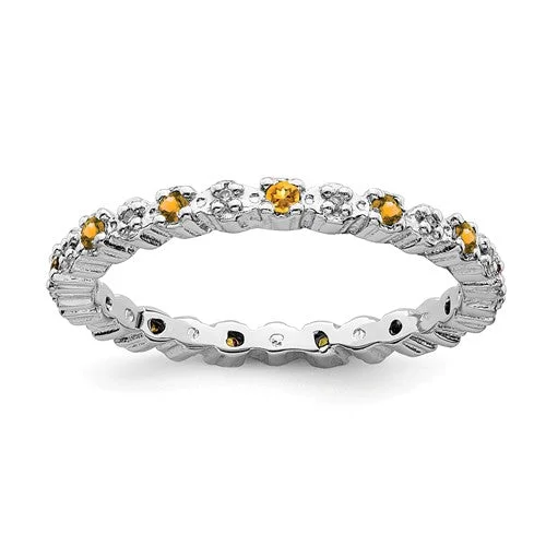 Luxury Engagement Rings For Fashionable Brides-Sterling Silver Stackable Expressions Citrine & Diamond Alternating Eternity Ring