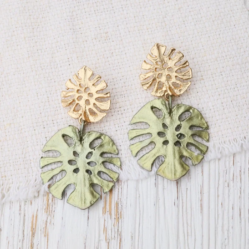 Custom Earrings For Personalized Jewelry-Monstera Large Post Earrings