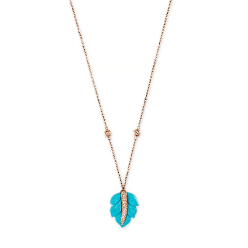 SMALL PAVE TURQUOISE LEAF DIAMOND NECKLACE