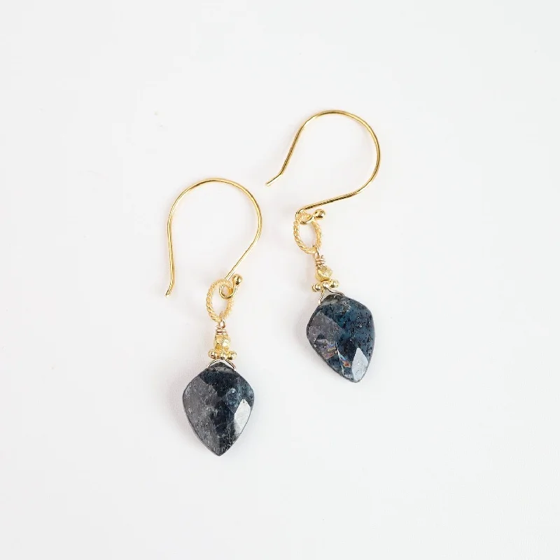 Affordable Hoop Earrings For Stylish Looks-Gold Indigo Kyanite Spade Earrings