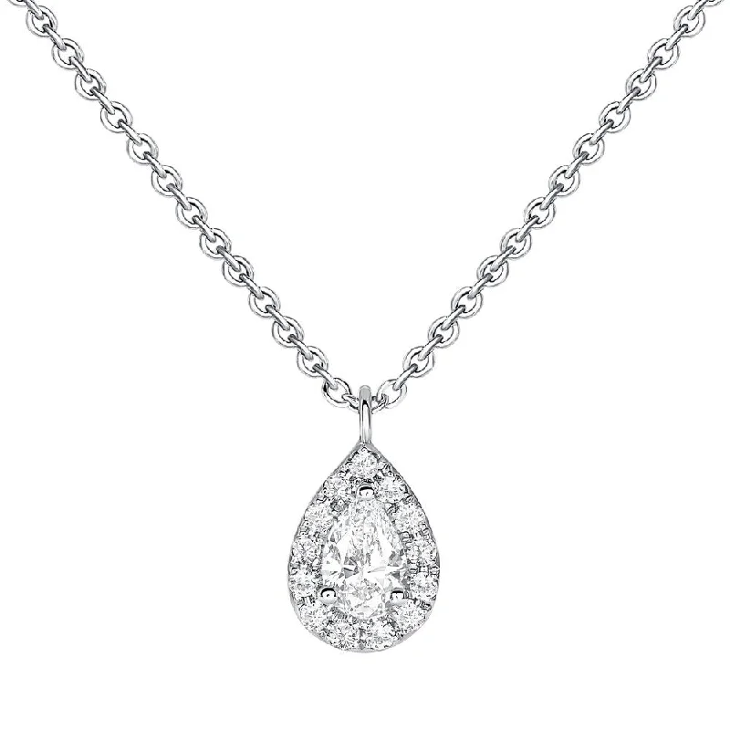 Uneek Cascade Collection Halo Pear Shaped Diamond Drop Necklace