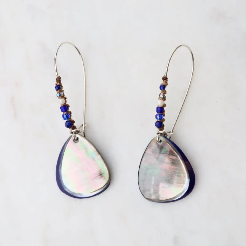 Unique Gemstone Earrings For Boho Style-Lapis Blacklip Beaded Teardrop Earrings