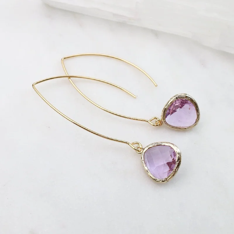 Handmade Dangle Earrings For Unique Appeal-Gold Plated Gem Dangle Earrings - Lavender