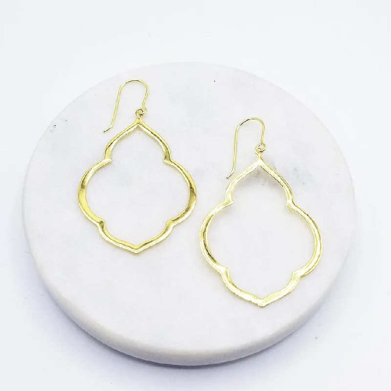 Unique Resin Earrings For Bold Fashion-Large Persian Window Earrings in Polished Gold Vermeil