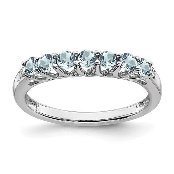 Elegant Engagement Rings For Stylish Proposals-Sterling Silver Gemstone and Diamond 7-stone Ring