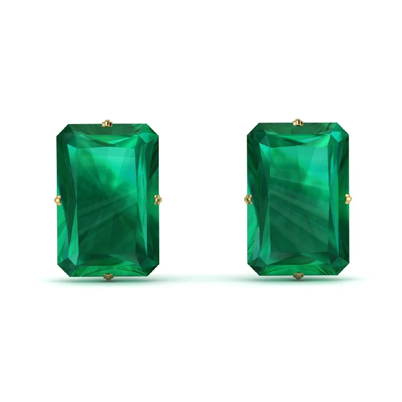 Vintage Drop Earrings For Timeless Fashion-Hidden Halo Emerald Cut Emerald Earrings  - Vanessa No. 4