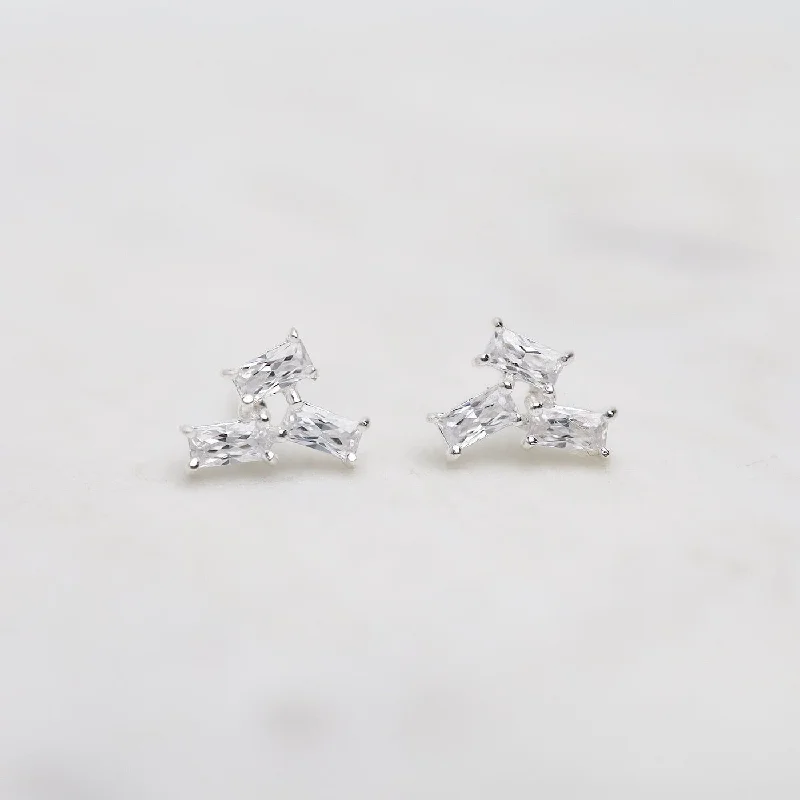 Custom Handmade Earrings For Personalized Fashion-Sterling Silver Scattered Baguette CZ Stud Earrings