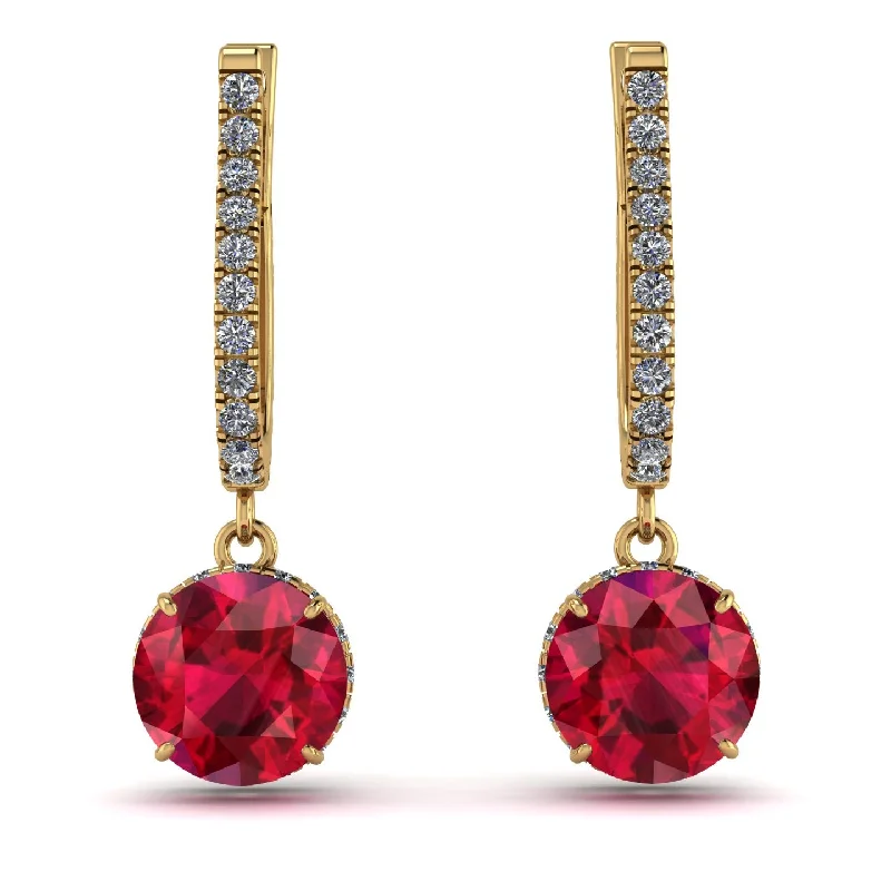 Handcrafted Gemstone Earrings For Timeless Beauty-Ruby Dangle Earrings With Hidden Halo - Adaline No. 10