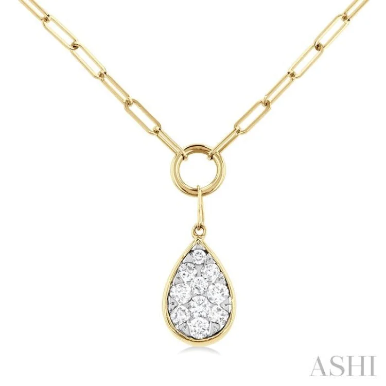 1/4 ctw Lovebright Pear Shape Round Cut Diamond Paper Clip Necklace in 14K Yellow & White Gold