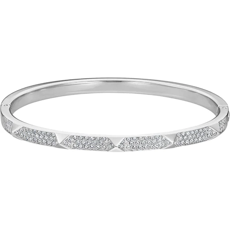 Sparkling Crystal-Studded Bangles For Special Events-Swarovski Women's Bangle - Tactic Rhodium-Plated Steel with White Crystals | 5511390