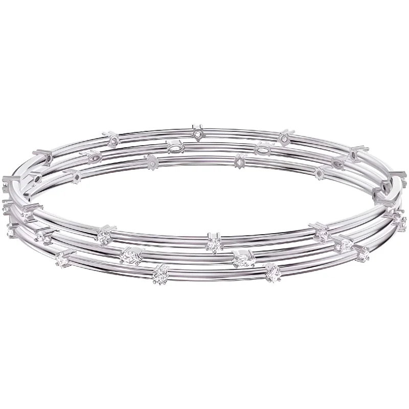 Elegant Jade Bangles For Sophisticated Style-Swarovski Women's Cluster Bangle - Moonsun Rhodium Plated Crystal Silver | 5508875