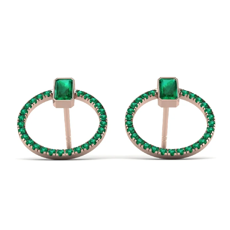 Sparkling Earrings For Wedding Day Glam-Emerald Cut Circle Emerald Earrings - Oaklyn No. 20