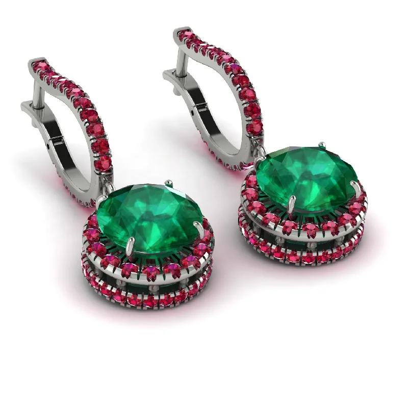 Stylish Gemstone Earrings For Vibrant Fashion-Hidden Halo Emerald Hoop Earrings - Catalina No. 51