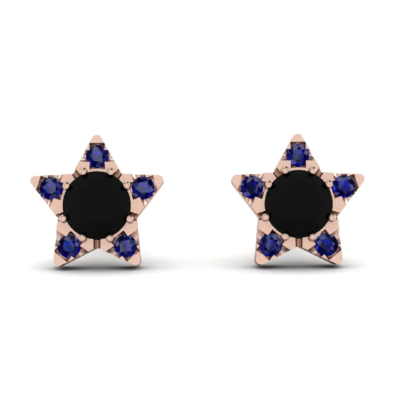 Gold Earrings For Stylish Women-Star Halo Black Diamond Earrings - Zelda No. 68