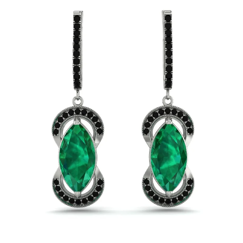 Trendy Silver Earrings For Bold Fashion-Marquise Vintage Emerald Earrings - Marley No. 36