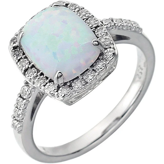 Stunning Emerald Rings For Engagement Glam-14k White Gold 10x8 Cushion Opal & Diamond Halo Ring