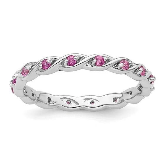 Sparkling Wedding Rings For Bridal Glamour-Sterling Silver Stackable Expressions Pink Sapphire Twist Eternity Ring