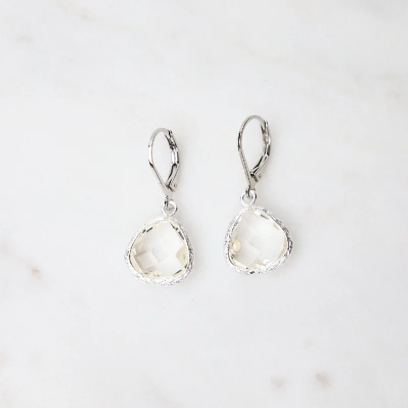 Fashionable Stud Earrings For Trendy Looks-Sterling Silver Clear Crystal Lever Back Earrings