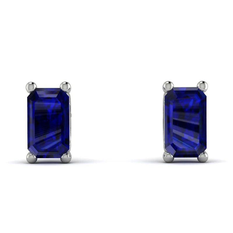 Trendy Resin Earrings For Modern Fashion-Hidden Diamonds Emerald Cut Sapphire Earrings - Angel No. 75