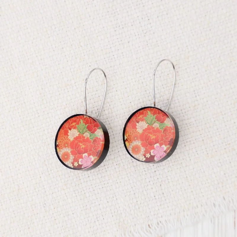 Designer Drop Earrings For Elegant Appeal-Red Kimono Round Earrings