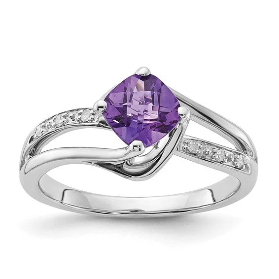 Elegant Titanium Rings For Modern Fashion-10k White Gold Amethyst and Diamond Ring