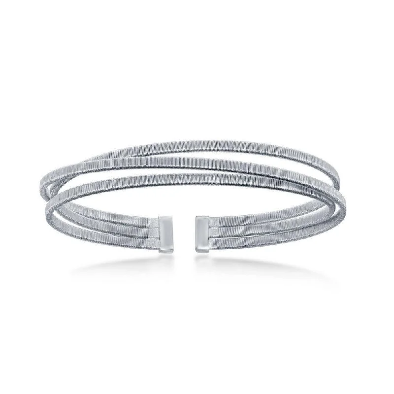 Custom Nameplate Bangles For Personalized Gifts-Sterling Silver Bonded with Platinum Triple Wire Designer Bangle