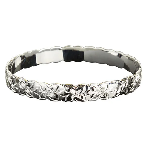 Stunning Diamond Bangles For Timeless Beauty-Sterling Silver Custom-Made Plumeria Bangle Cut Out Edge Bangle (Heavy 1.75)