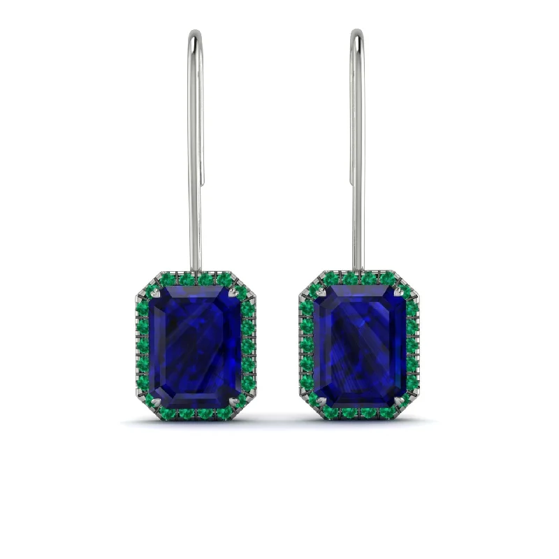 Stylish Gemstone Earrings For Vibrant Fashion-Halo Emerald Cut Sapphire Earrings - Izabella No. 30