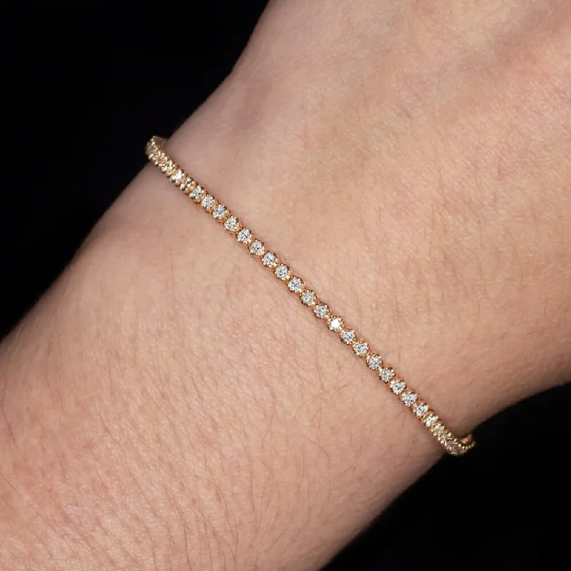 Simple Pearl Bracelets For Timeless Glam-1 CARAT VERY GOOD CUT DIAMOND TENNIS BRACELET ROSE GOLD ROUND BRILLIANT CLASSIC