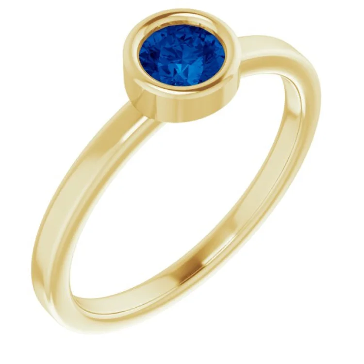 Sparkling Sapphire Rings For Bridal Fashion-14K Yellow 4.5 mm Natural Blue Sapphire Ring