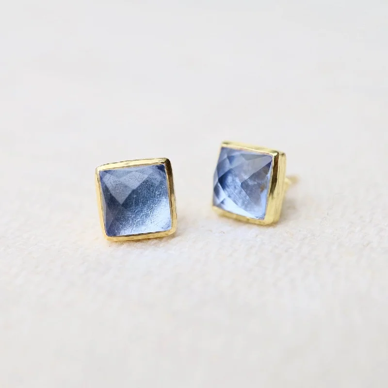 Simple Drop Earrings For Subtle Beauty-Madeline Stud Earrings - Vermeil Square - Tanzanite Quartz