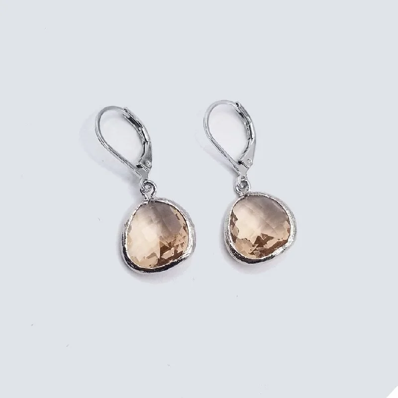 Chic Stud Earrings For Stylish Women-Sterling Silver Peach Crystal Lever Back Earrings