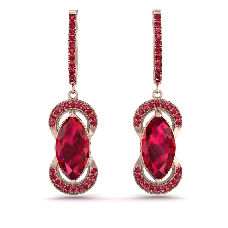 Luxury Silver Earrings For Sophisticated Glam-Marquise Vintage Ruby Earrings - Marley No. 56