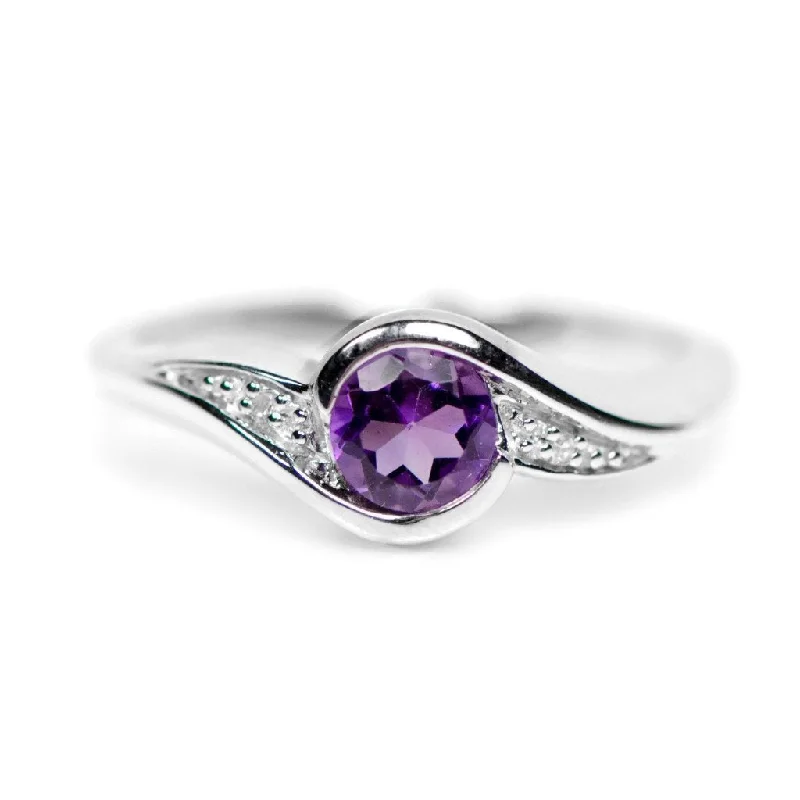 Timeless Gemstone Rings For Luxury Style-Sterling Silver Round Amethyst and Diamond Ring