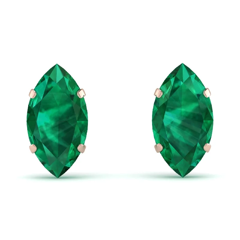 Gold Drop Earrings For Evening Glam-Hidden Halo Marquise Emerald Earrings - Journey No. 50